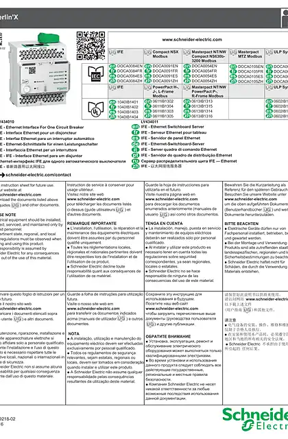schneider施耐德IFE Ethernet interface for LV circuit breaker - Instruction sheet